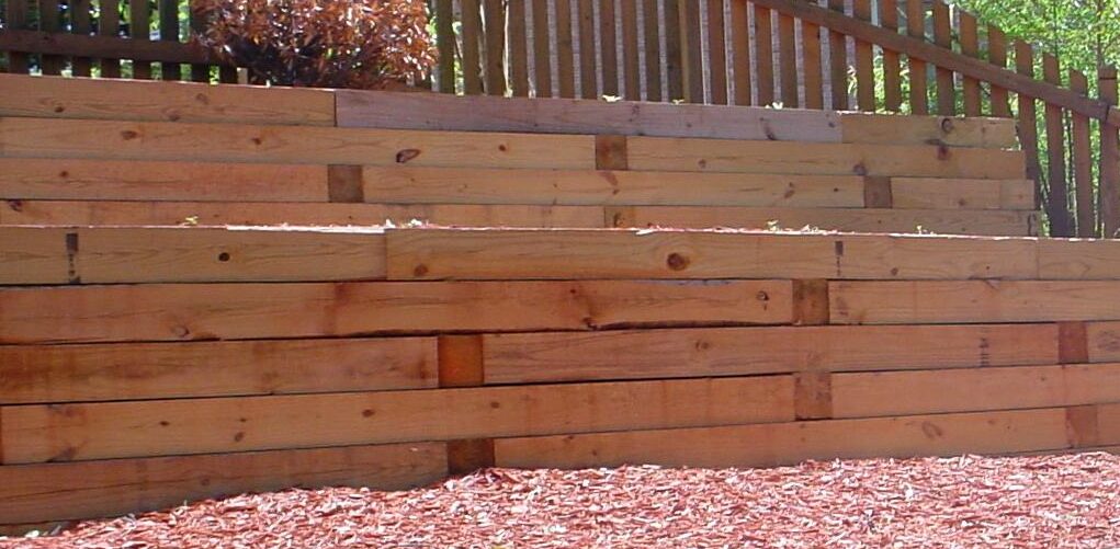 Wooden two tier retaining wall
