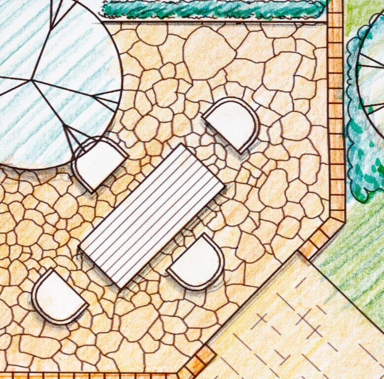 A natural stone patio design sketch